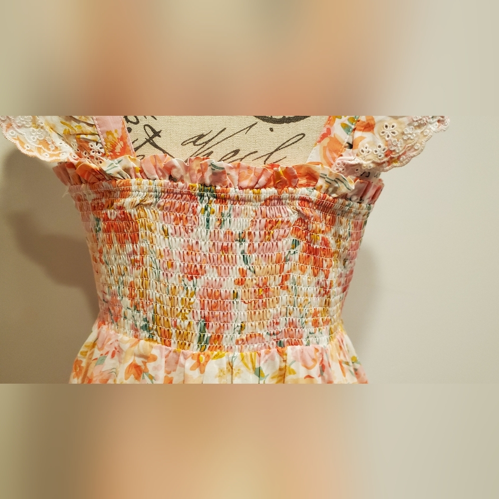 Haute Hippie Orange/Pink  and Cream  Floral Maxi Dress, Size 6. - Picture 6 of 16